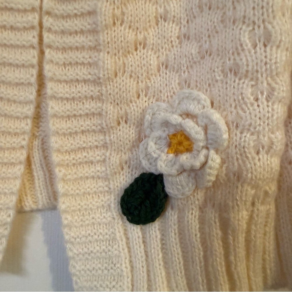 NWT Lulus Chosen Charm Cream Knit Floral Embroidered Cardigan - Picture 8 of 9